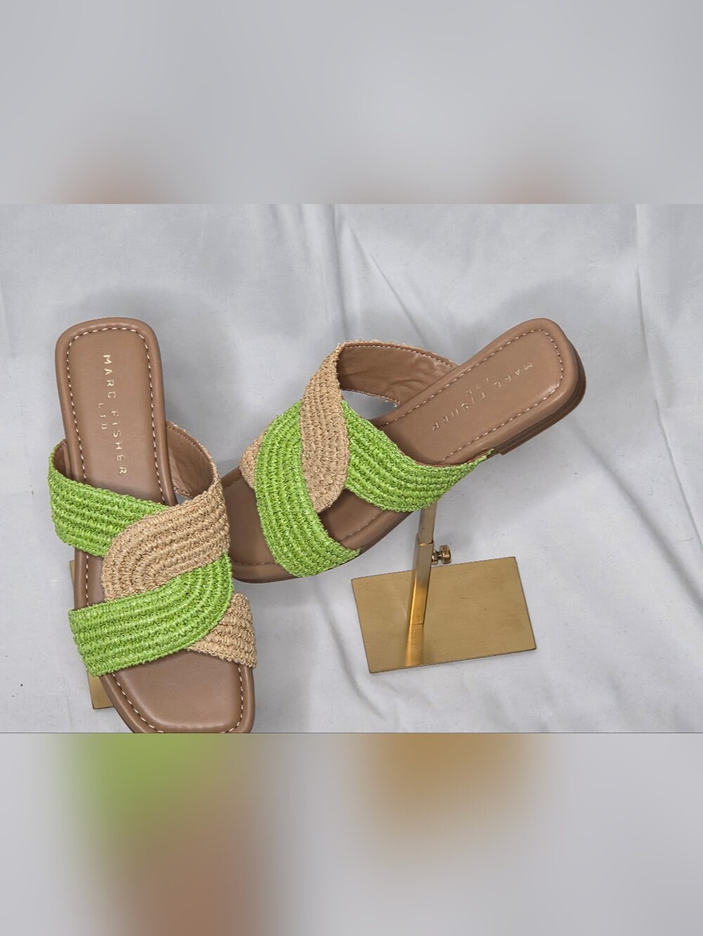 Women’s Braided Slide Sandals in Green and Tan - Marc Fisher